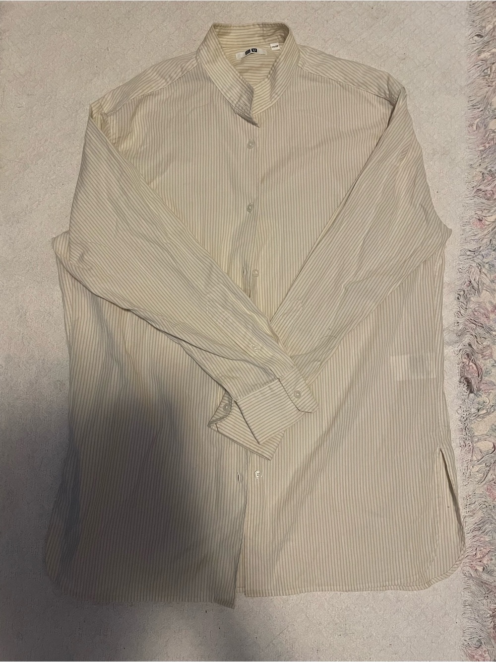 Uniqlo Cream and Tan Striped Shirt